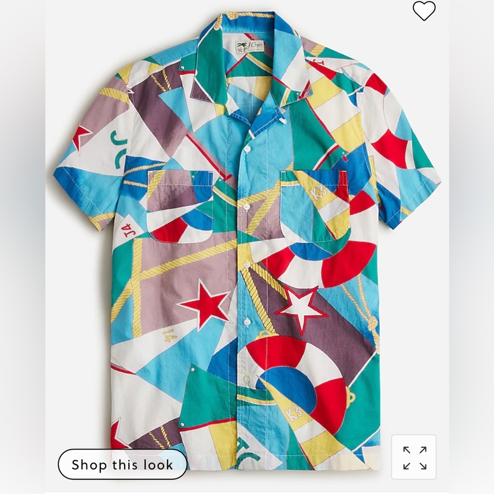 Brand New Short-sleeve slub cotton camp-collar shirt in print